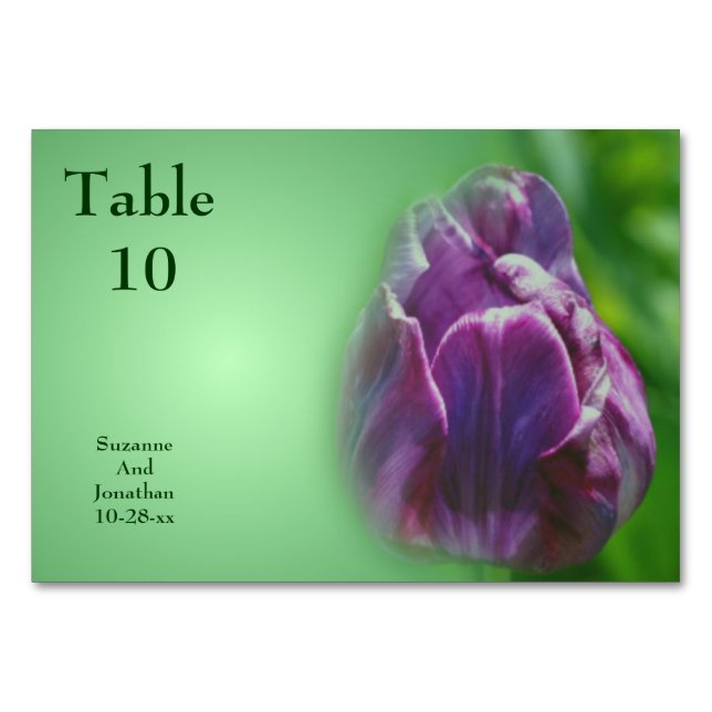 Purple Tulip Flower Personalised Wedding  Table Number (Front)