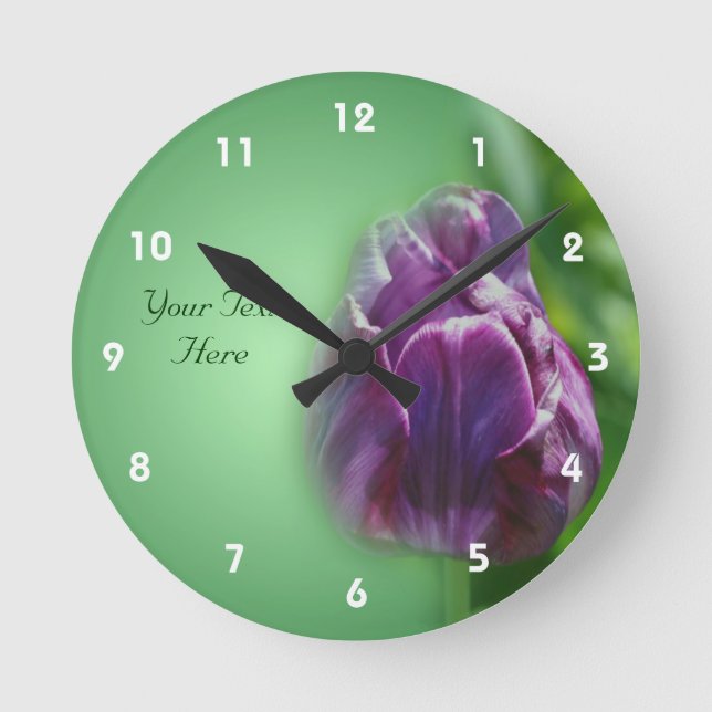 Purple Tulip Flower Personalized Round Clock (Front)
