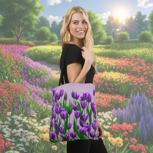 Purple Tulip Flower Tote Bag (Purple Tulip flowers tote bag)