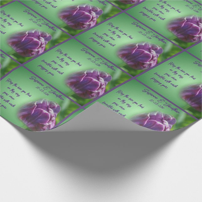 Purple Tulip Flower Wedding Personalised Wrapping Paper (Corner)