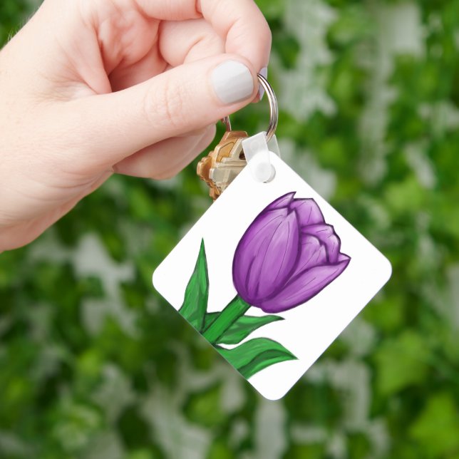 Purple Tulip Monogram Backside Key Ring (Hand)