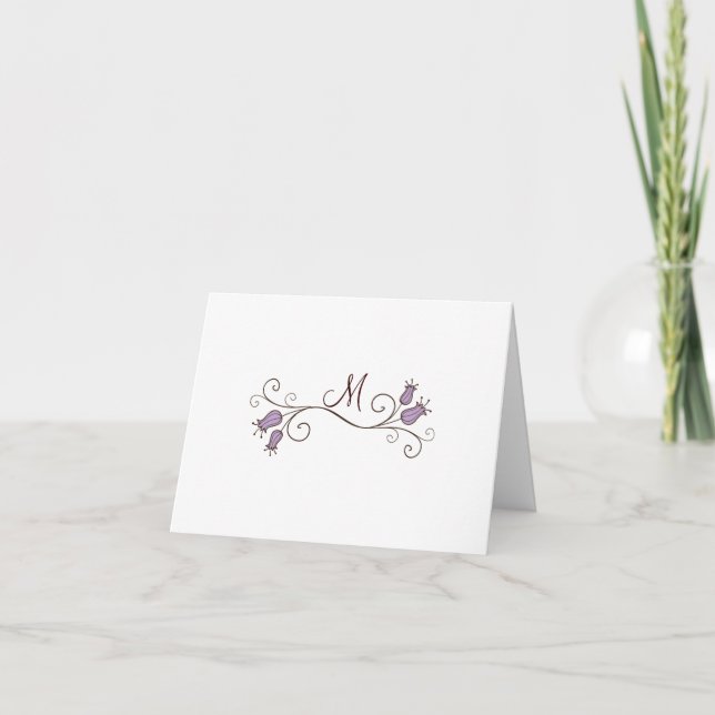 Purple Tulip Monogram Note Cards (Front)