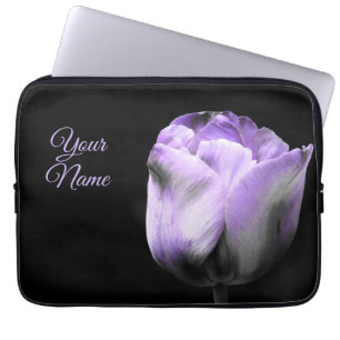 Purple Tulip on Black *Personalise* Laptop Sleeve