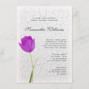 Purple Tulip on Crackle Paint Bridal Shower Invitation