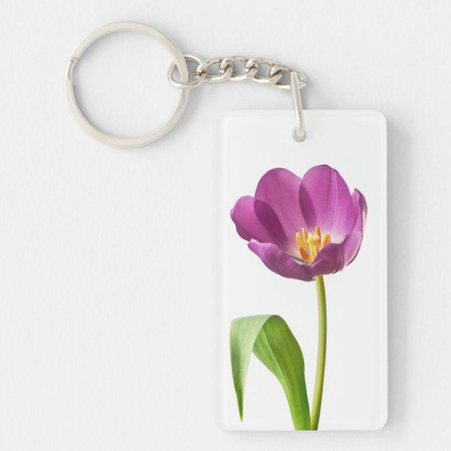 Purple Tulip on White Customised Template Key Ring (Front)