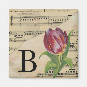 Purple Tulip Sheet Music Monogram Initial B Magnet