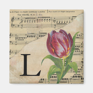 Purple Tulip Sheet Music Monogram Initial L Magnet