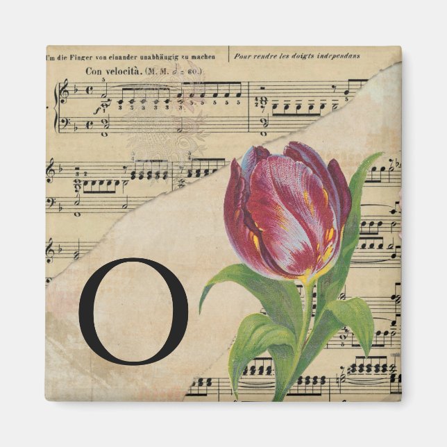 Purple Tulip Sheet Music Monogram Initial O Magnet (Front)