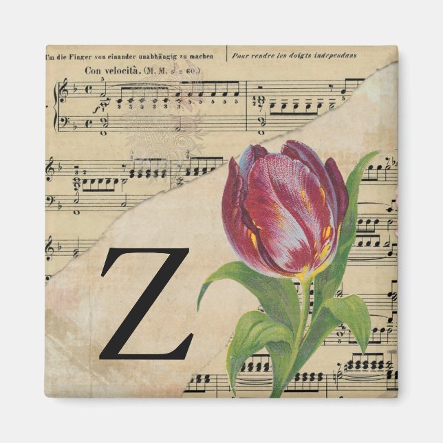 Purple Tulip Sheet Music Monogram Initial Z Magnet (Front)