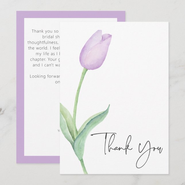 Purple Tulip Solo Bridal Shower Thank You Card (Front/Back)