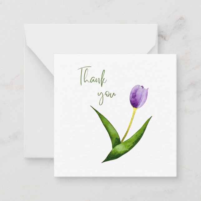 Purple Tulip Thank You Flat Notecard  (Front)