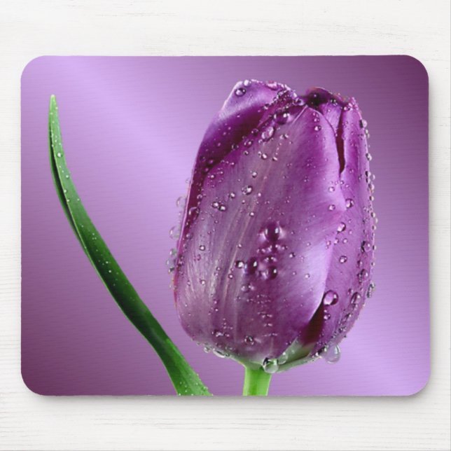 purple tulip with raindrops mouse pad (Front)