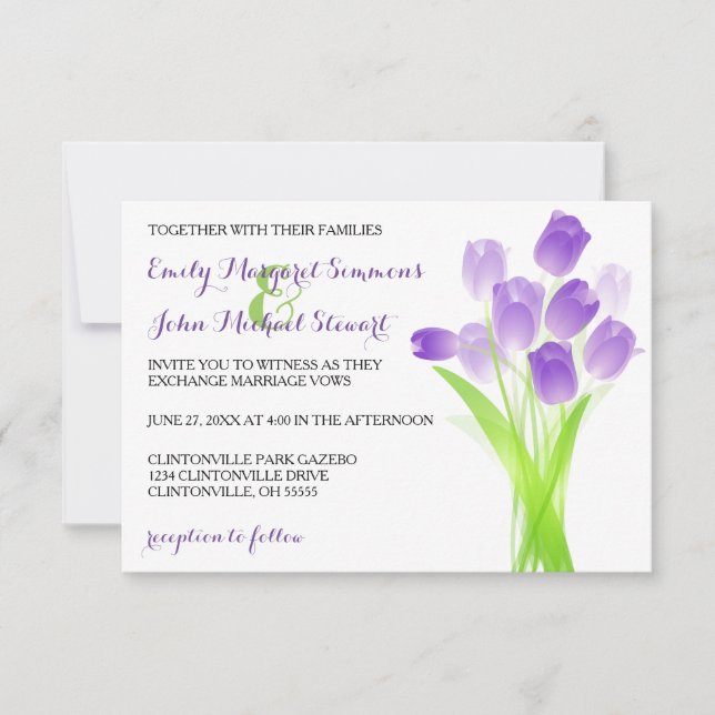 Purple Tulips - 3x5 Wedding Invitation (Front)