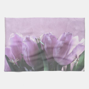 Purple Tulips Aqua Dragonflies Kitchen Towels