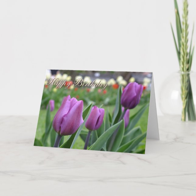 Purple Tulips - Birthday Card -Customise (Front)
