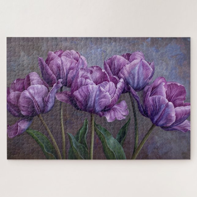 Purple Tulips Botanical Oil Painting Jigsaw Puzzle (Horizontal)