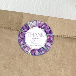 Purple tulips Bridal shower Thank You Classic Round Sticker