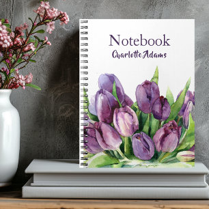 Purple Tulips Floral Watercolor Pattern Notebook
