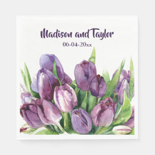Purple Tulips Floral Watercolor Wedding/Shower Napkin
