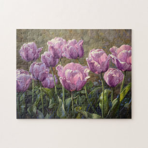 Purple Tulips Lush Flowers Oil Painting Jigsaw Puzzle