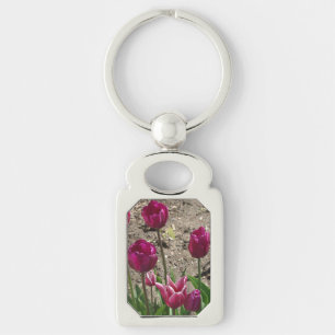 Purple Tulips metal key chain