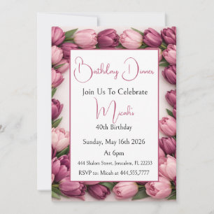 Purple Tulips Modern Girly Trendy Elegant Birthday Invitation
