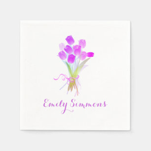 Purple Tulips & Name - Cocktail Napkin