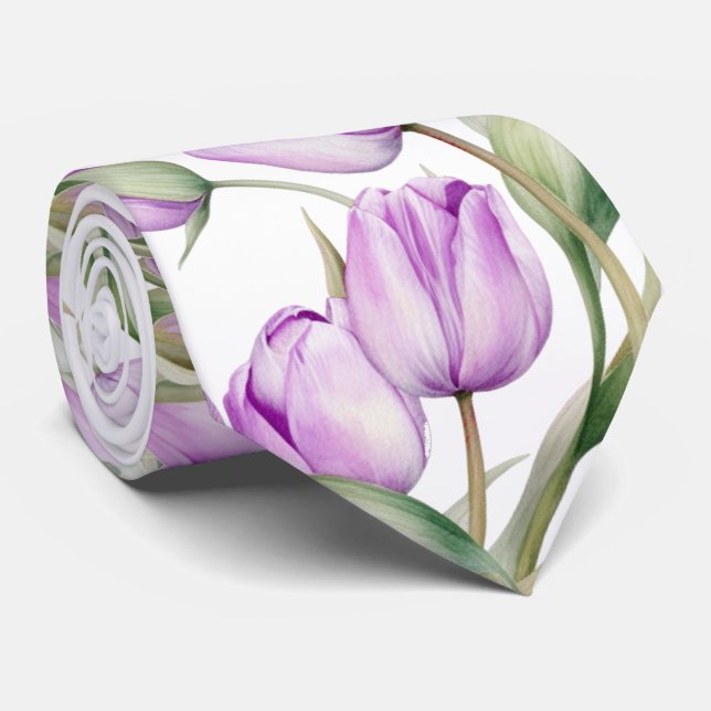 Purple Tulips Neck Tie (Rolled)