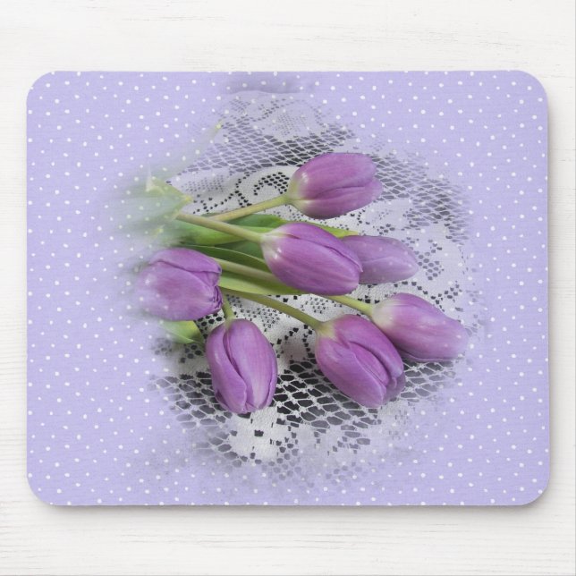 Purple Tulips on Lace  Mouse Pad (Front)