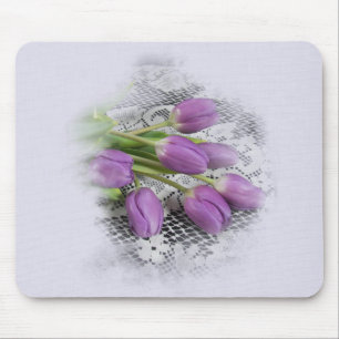 Purple Tulips on Lace Mouse Pad