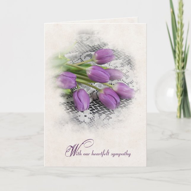 Purple Tulips on Lace Sympathy  Card (Front)