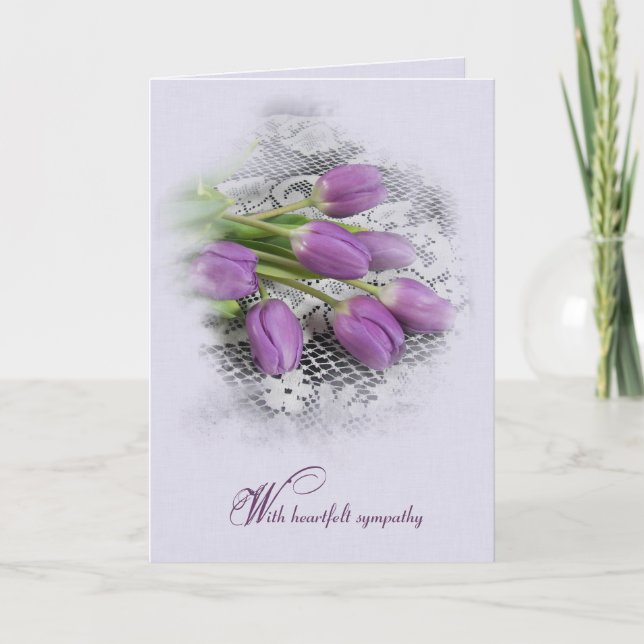 Purple Tulips on Lace Sympathy  Card (Front)