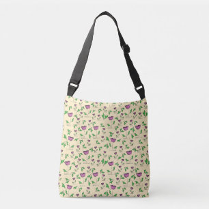 Purple tulips on yellow background crossbody bag