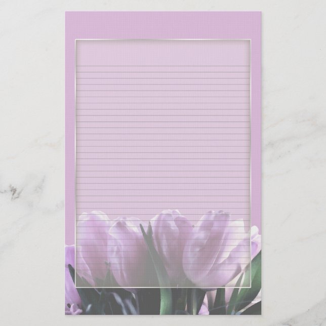 Purple Tulips Optional Lined Note Paper (Front)