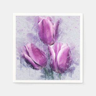 Purple Tulips Paper Napkins