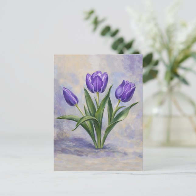 Purple Tulips Post Card (Standing Front)