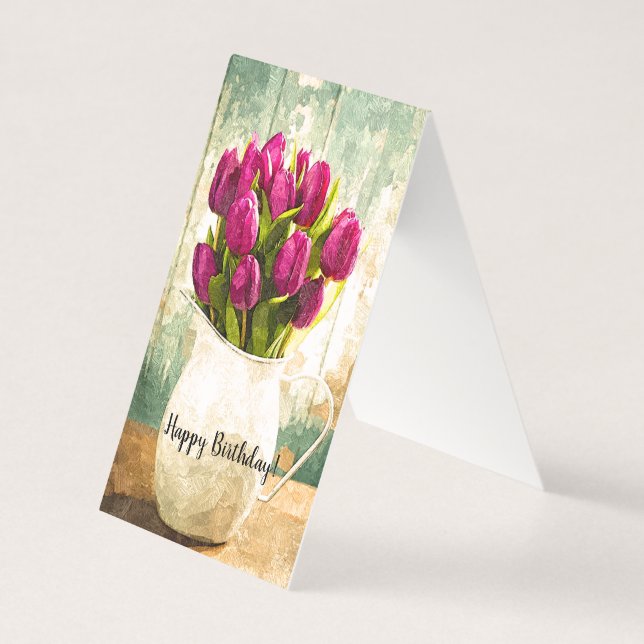Purple Tulips, Spring Bouquet Birthday Art (Front)