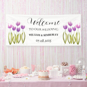 Purple Tulips Spring Floral Rustic Elegant Wedding Banner
