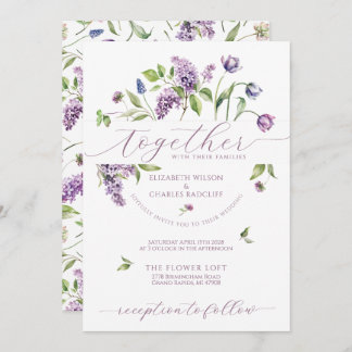 Purple Tulips & Spring Flowers Wedding Invitation