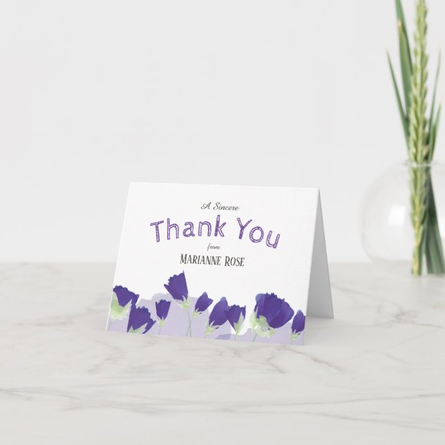 Purple Tulips Sweet 16 Thank You Card (Front)