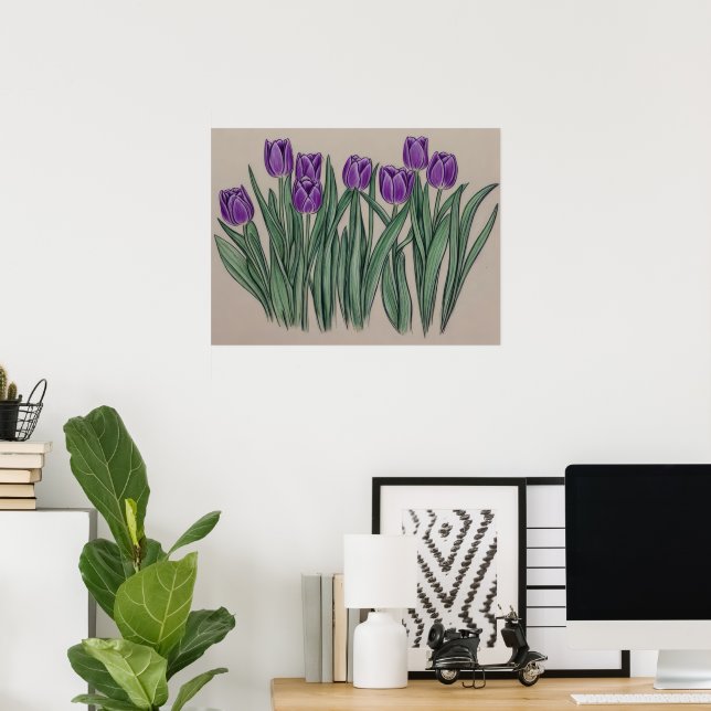 Purple Tulips Watercolor Flower Poster (Home Office)