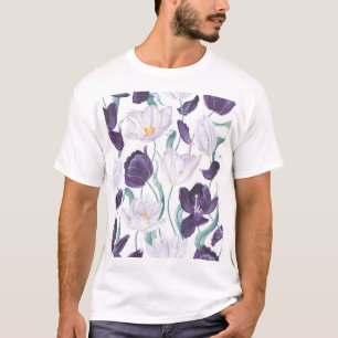 Purple Tulips: White Vintage Realism. T-Shirt