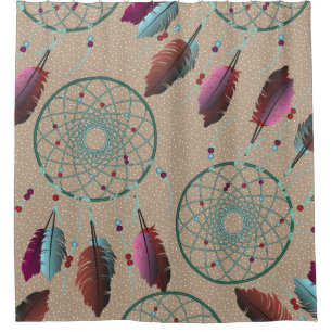 Purple Turquiose Native Dream Catchers Micro Dots Shower Curtain