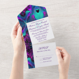 Purple Turquoise Abstract Modern Beautiful All In One Invitation