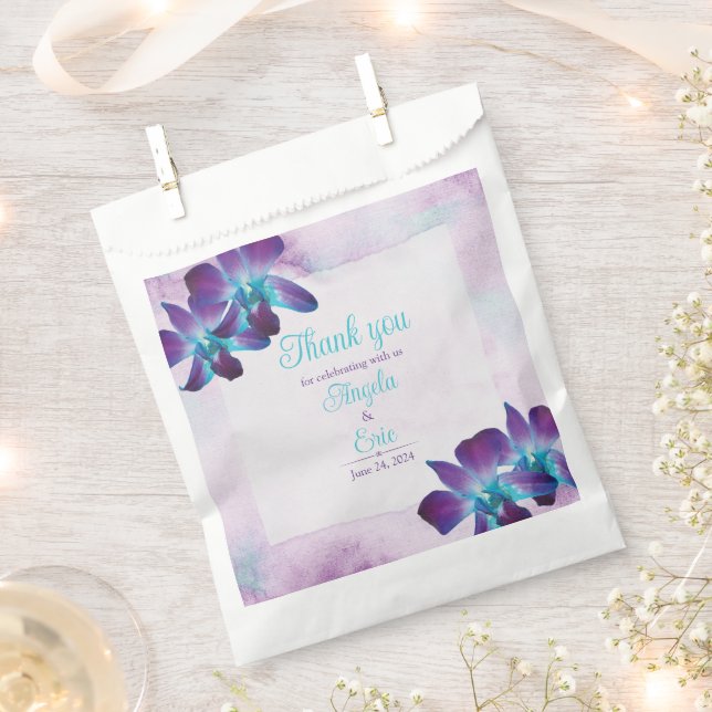 Purple Turquoise Blue Dendrobium Orchid Wedding Favour Bag (Clipped)