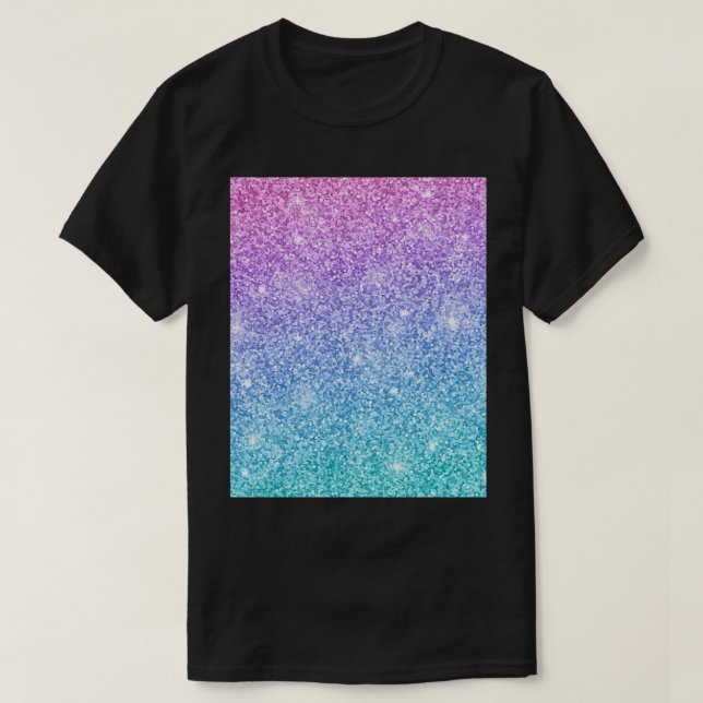 Purple Turquoise Blue Glitter Ombre T-Shirt (Design Front)