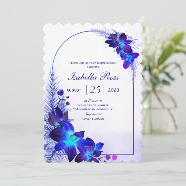 Purple Turquoise Blue Orchid Bridal Shower Invitation (Standing Front)