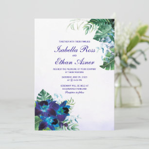 Purple Turquoise Blue Orchid Wedding Invitation
