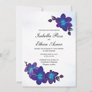 Purple Turquoise Blue Orchid Wedding Invitation