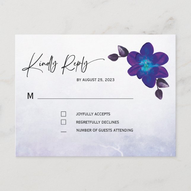 Purple Turquoise Blue Orchid Wedding Postcard (Front)